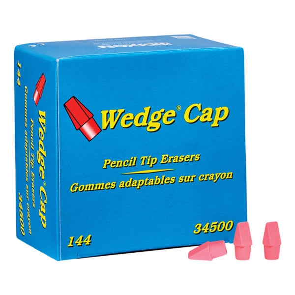 WEDGE PENCIL CAP ERASERS PINK 144PK