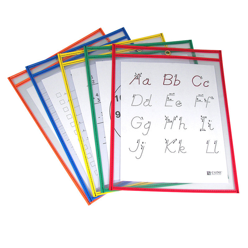 REUSABLE DRY ERASE POCKETS 25/BOX ASSORTED PRIMARY 9 X 12